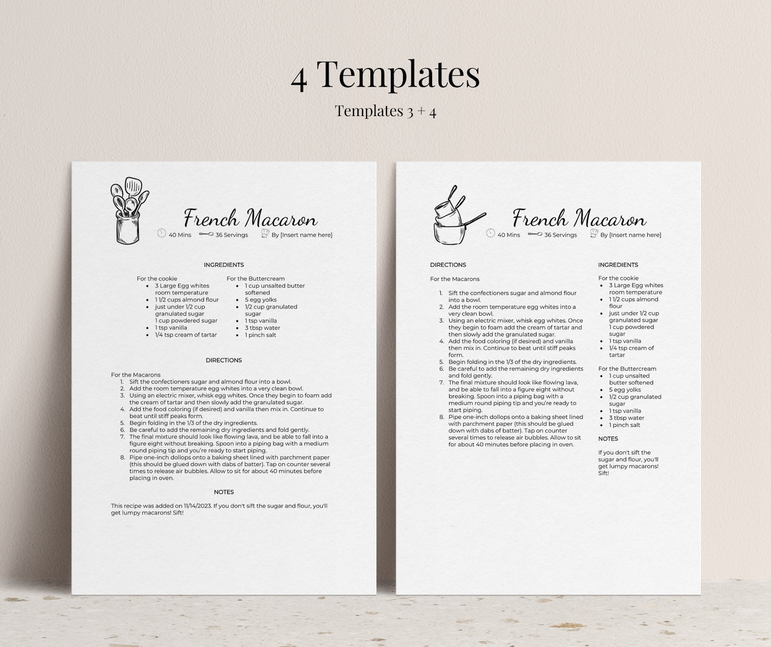 Microsoft Word Recipe Template Editable, 4 Recipe Page Template, Recipe
