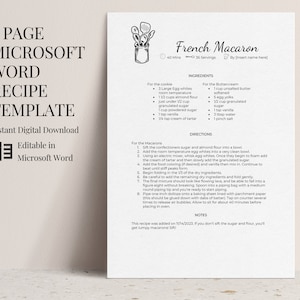 Modèle de recette Microsoft Word modifiable, modèle de page de 4 recettes, modèle de livre de recettes de recette, conception illustrative, A4, 8,5 x 11