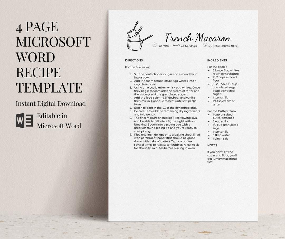 Microsoft Word Recipe Template Editable, 4 Recipe Page Template, Recipe Microsoft Word Recipe Template Editable, 4 Recipe Page Template, Recipe