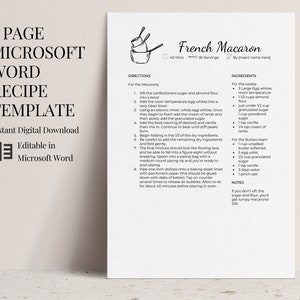 Microsoft Word Rezeptvorlage bearbeitbar, 4 Rezeptseitenvorlage, Rezeptkochbuchvorlage, Illustratives Design, A4, 8,5x11