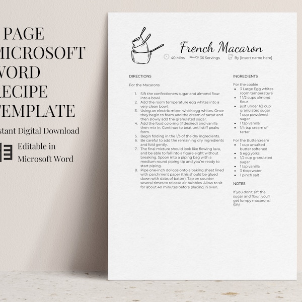 Microsoft Word Recipe Template Editable, 4 Recipe Page Template, Recipe Cookbook Template, Illustrative Design, A4, 8.5x11