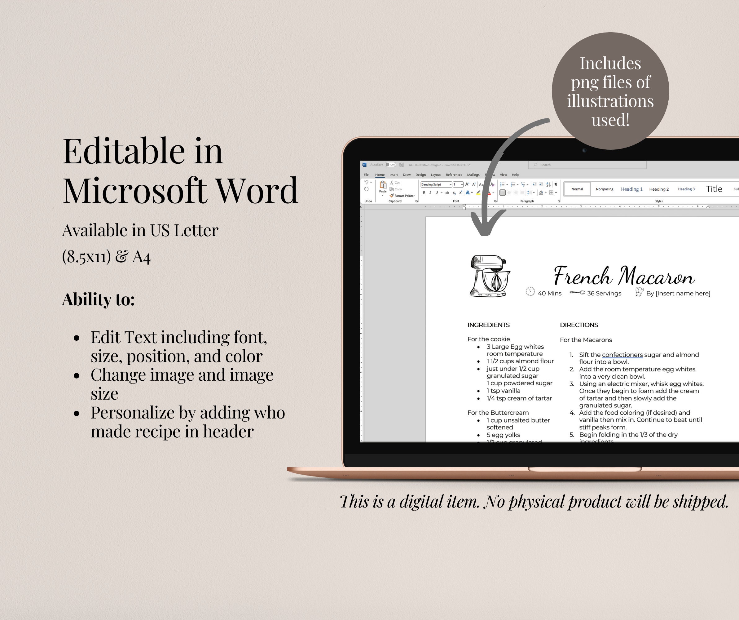 Microsoft Word Recipe Template Editable, 4 Recipe Page Template, Recipe