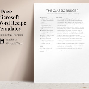 9 Recipe Page Template Microsoft Word, Editable Recipe Sheet Templates, Recipe Cookbook Templates, Modern Contemporary Design, A4, Letter