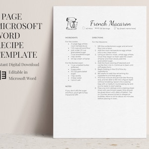 Redigerbar receptmall i Microsoft Word, mall med 4 receptsidor, mall för receptkokbok, illustrativ design, A4, 8,5x11