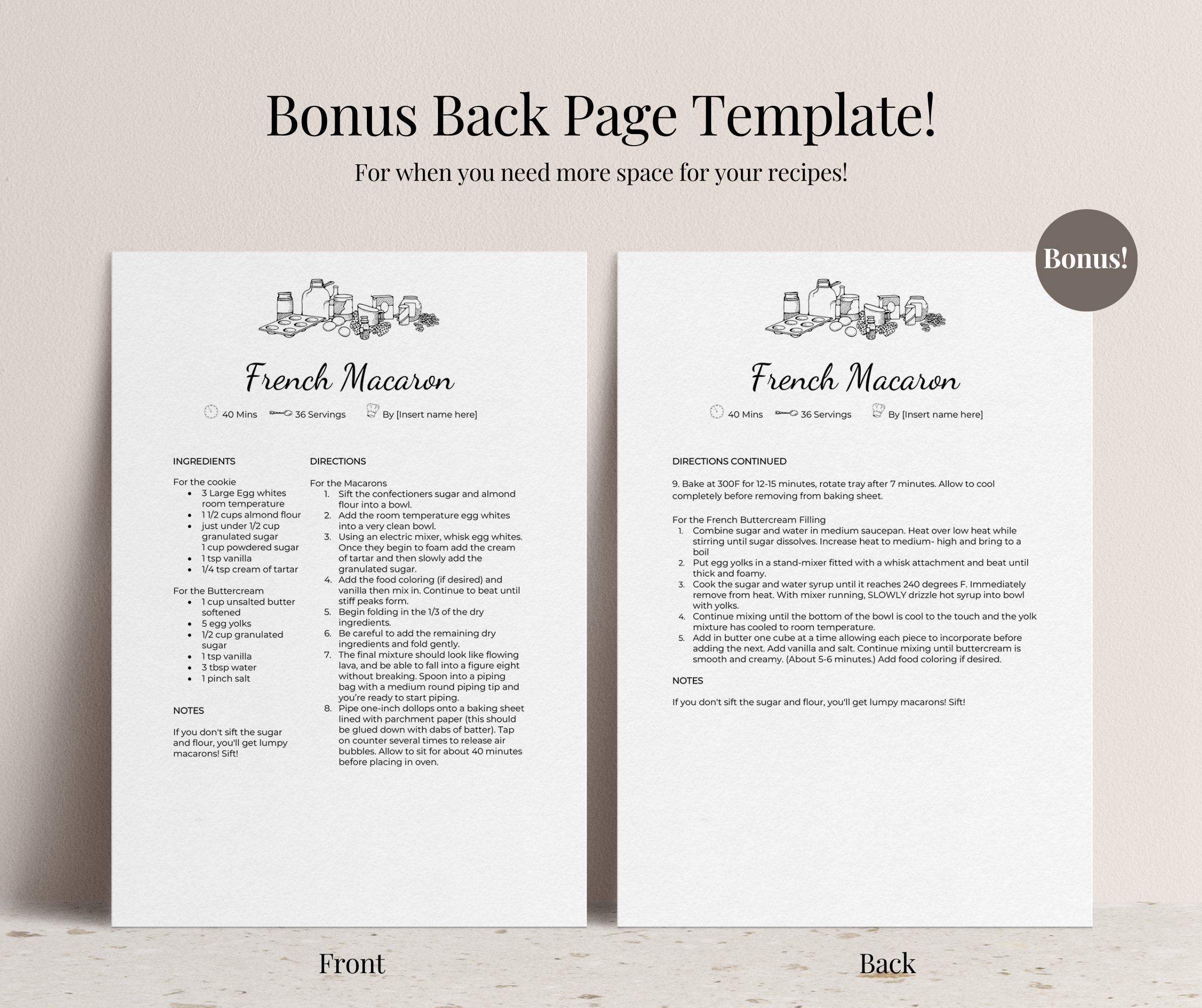 Microsoft Word Recipe Template Editable, 4 Recipe Page Template, Recipe