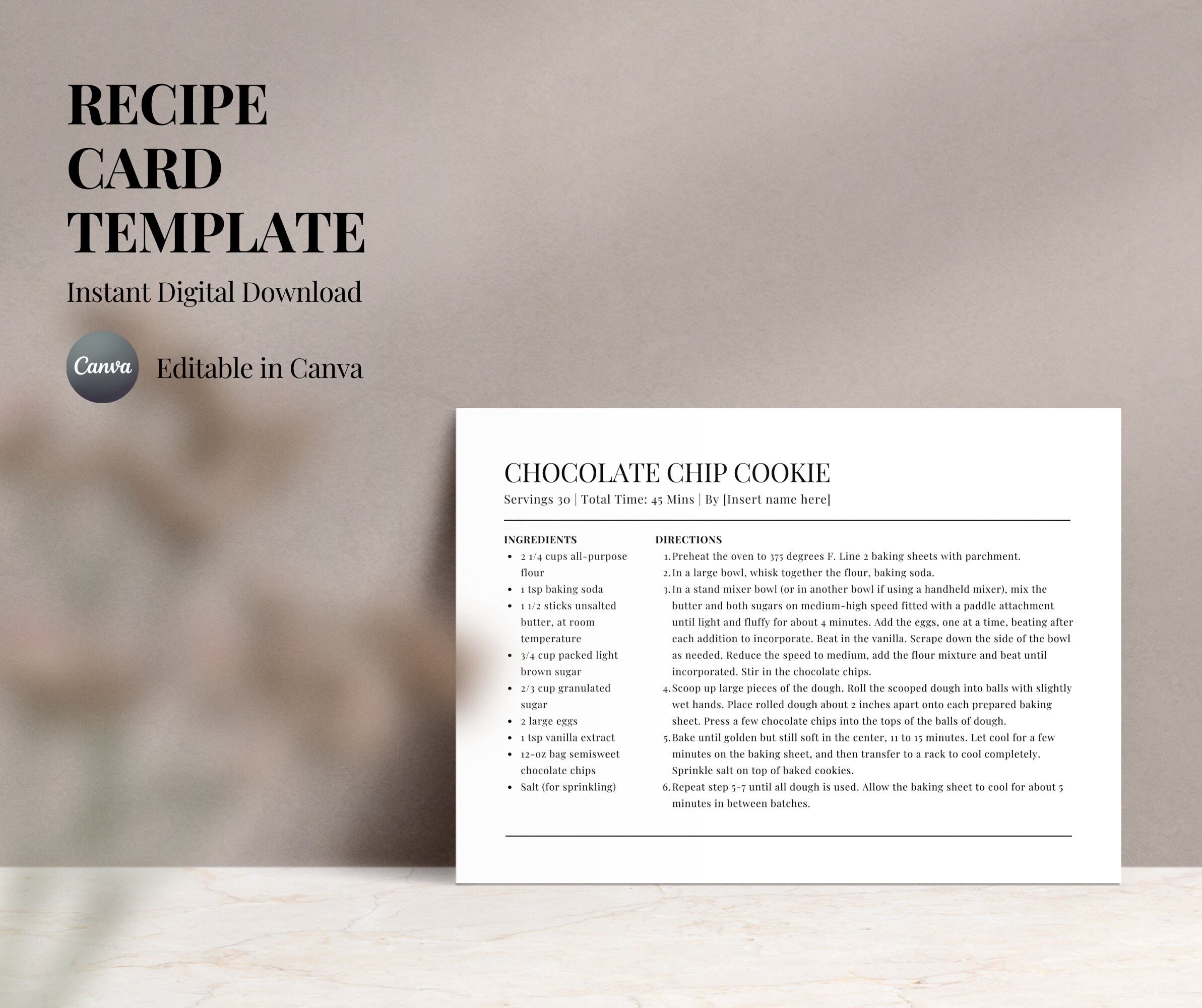 Editable Recipe Card Divider Template Printable Index Card Size 3x5 4x6 5x7  Easy Category for Recipe Box Digital File Instant Download PDF 