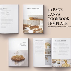 Canva Recipe Cookbook Template, 40 Page Cookbook Template, Editable Recipe Book, Simple Modern Minimalist Design, A4, Letter