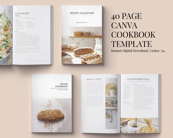 Plantilla de libro de recetas de Canva, plantilla de libro de recetas de 40 páginas, libro de recetas editable, diseño minimalista moderno simple, tamaño A4, tamaño carta