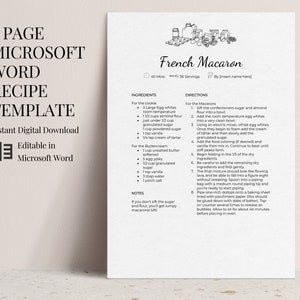 Microsoft Word Recipe Template Editable, 4 Recipe Page Template, Recipe Cookbook Template, Illustrative Design, A4, 8.5x11