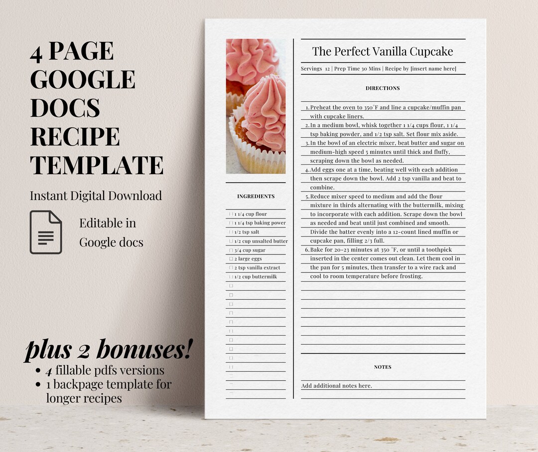 Google Docs Recipe Template 4 Editable Recipe Binder Etsy