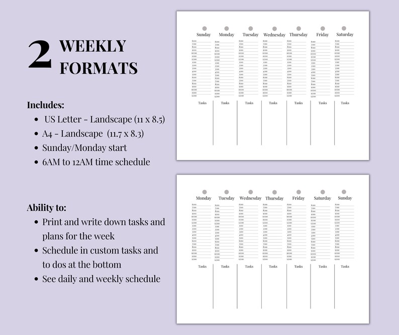 Printable Hourly Weekly Schedule Planner, Letter Size/ A4 Size ...