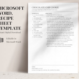 Microsoft Word Recipe Sheet Template Editable, 4 Recipe Page Template, Recipe Cookbook Template, Simple Modern Minimalist Design, A4, 8.5x11