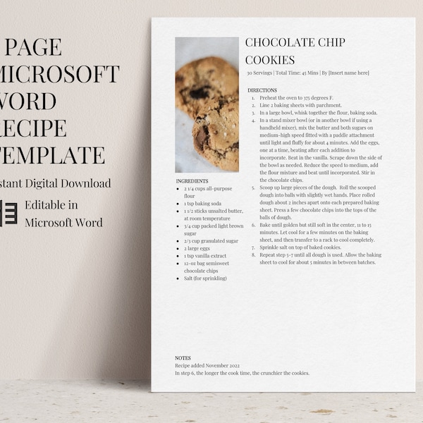 Microsoft Word Recipe Sheet Template Editable, 4 Recipe Page Template, Recipe Cookbook Template, Simple Modern Minimalist Design, A4, 8.5x11