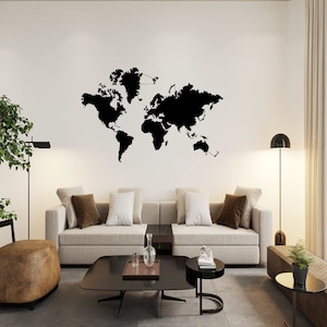 Weltkarte in schwarz matt | Wanddekoration | Wandbild | Weltkarte Metall