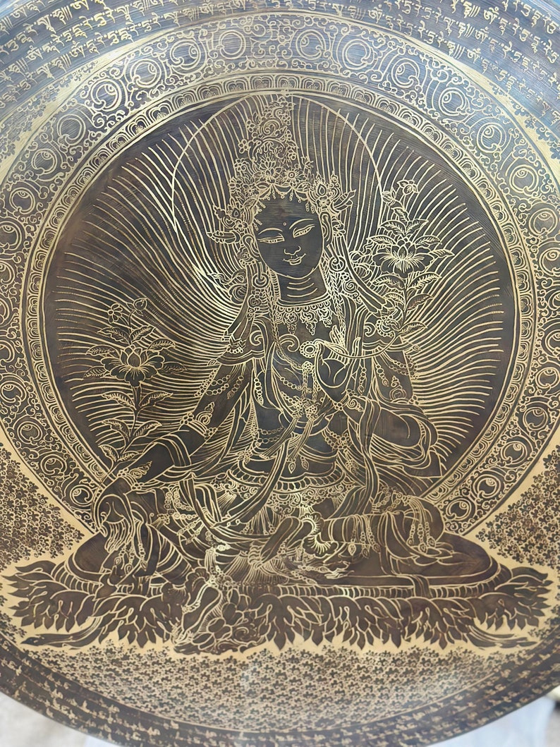 30% Off Today!!! Tibetan Gong GREENTARA MANTRA handmade in Nepal AUTHENTIC for Sound Healing Sound Bath Sessions image 6