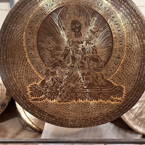 30% Off Today!!! Tibetan Gong GREENTARA MANTRA handmade in Nepal AUTHENTIC for Sound Healing Sound Bath Sessions image 3