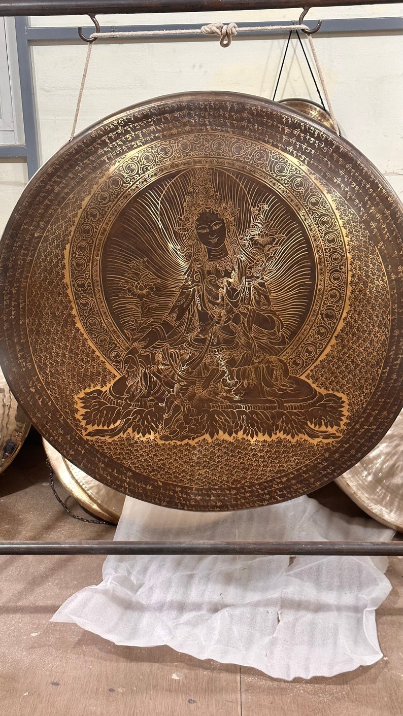 30% Off Today!!! Tibetan Gong GREENTARA MANTRA handmade in Nepal AUTHENTIC for Sound Healing Sound Bath Sessions image 3