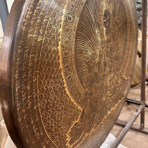 30% Off Today!!! Tibetan Gong GREENTARA MANTRA handmade in Nepal AUTHENTIC for Sound Healing Sound Bath Sessions image 7