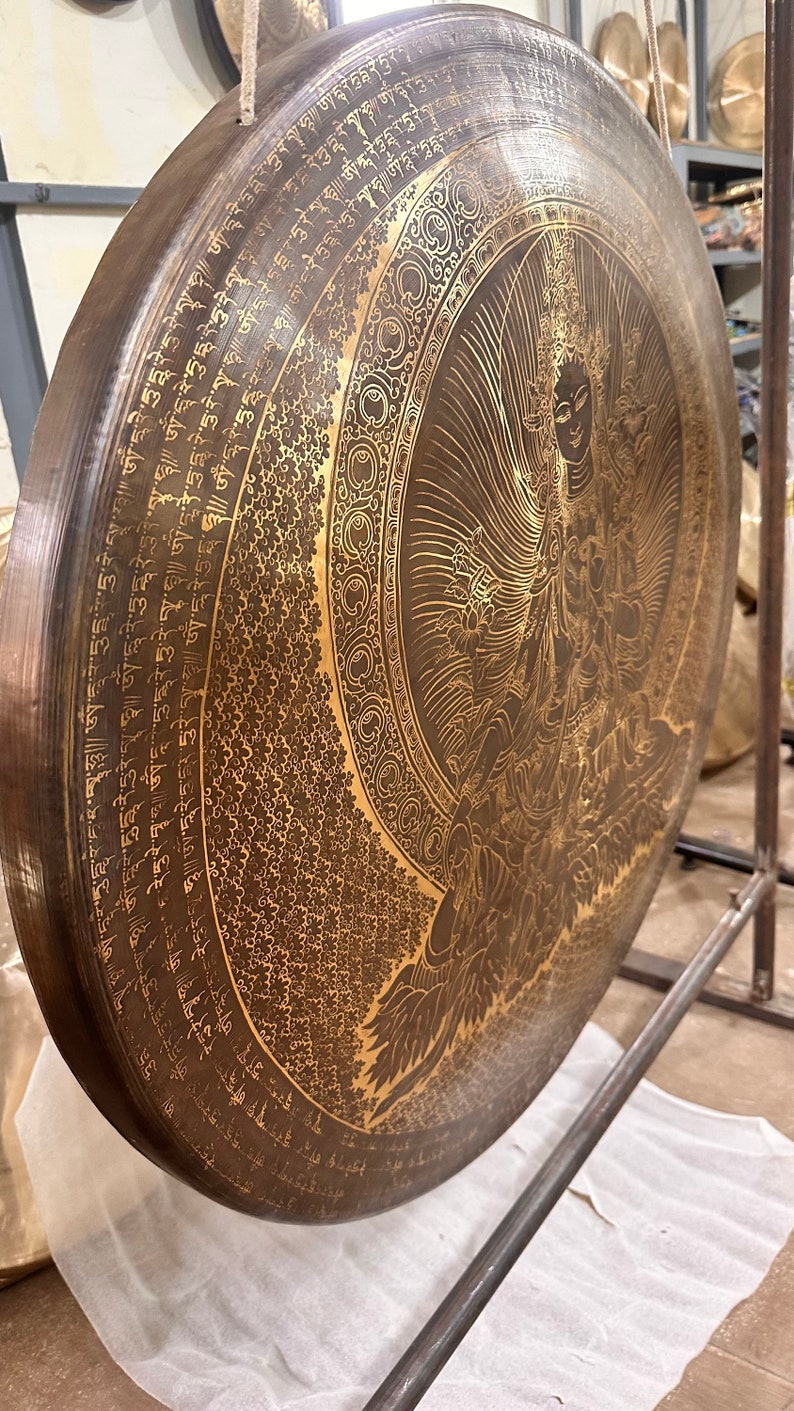 30% Off Today!!! Tibetan Gong GREENTARA MANTRA handmade in Nepal AUTHENTIC for Sound Healing Sound Bath Sessions image 7