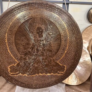 30% Off Today!!! Tibetan Gong GREENTARA MANTRA handmade in Nepal AUTHENTIC for Sound Healing Sound Bath Sessions image 8