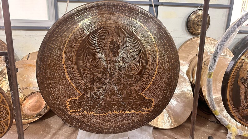 30% Off Today!!! Tibetan Gong GREENTARA MANTRA handmade in Nepal AUTHENTIC for Sound Healing Sound Bath Sessions image 8