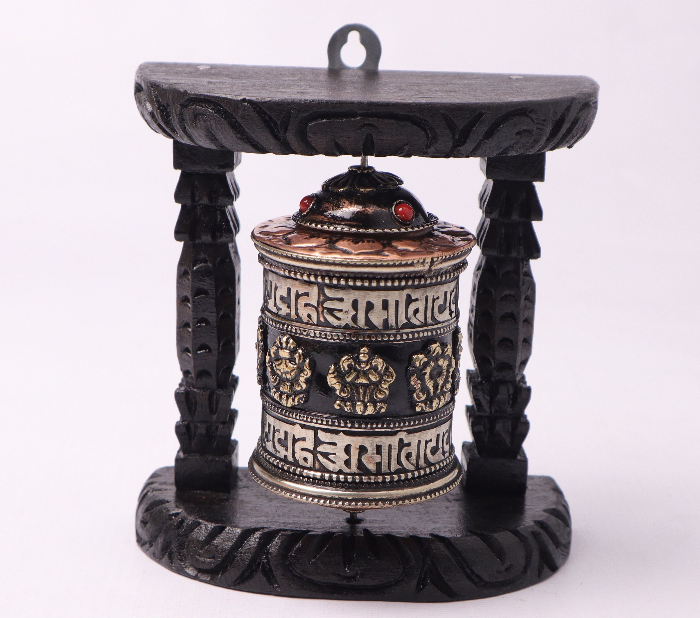 Tibetan Prayer Wheel Wall Mounted Wooden Frame Om Mani Padme Hum 8