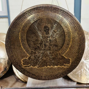 30% Off Today!!! Tibetan Gong GREENTARA MANTRA handmade in Nepal AUTHENTIC for Sound Healing Sound Bath Sessions image 4