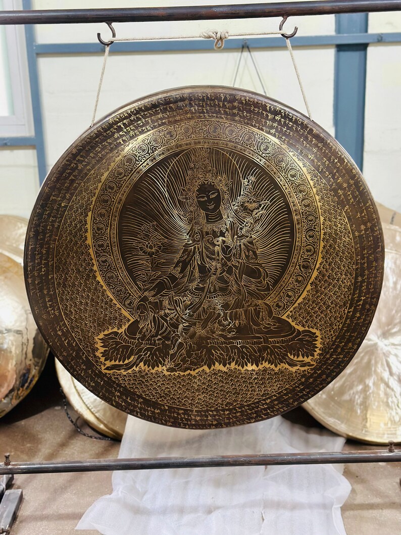 30% Off Today!!! Tibetan Gong GREENTARA MANTRA handmade in Nepal AUTHENTIC for Sound Healing Sound Bath Sessions image 4