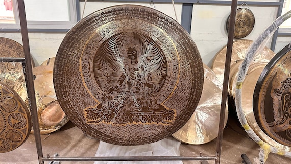 30% Off Today!!! Tibetan Gong GREENTARA MANTRA handmade in Nepal AUTHENTIC for Sound Healing Sound Bath Sessions
