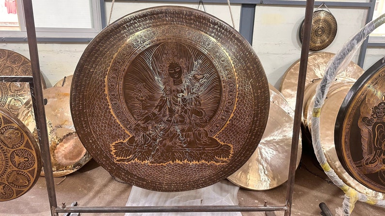 30% Off Today!!! Tibetan Gong GREENTARA MANTRA handmade in Nepal AUTHENTIC for Sound Healing Sound Bath Sessions image 1