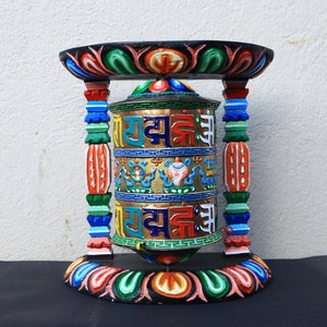 30% Off Today!!! Colorful Handcrafted Prayer Wheel • Mantra Astamangala Symbols • Spiritual Art Meditation Decor