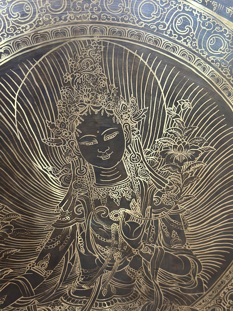 30% Off Today!!! Tibetan Gong GREENTARA MANTRA handmade in Nepal AUTHENTIC for Sound Healing Sound Bath Sessions image 5