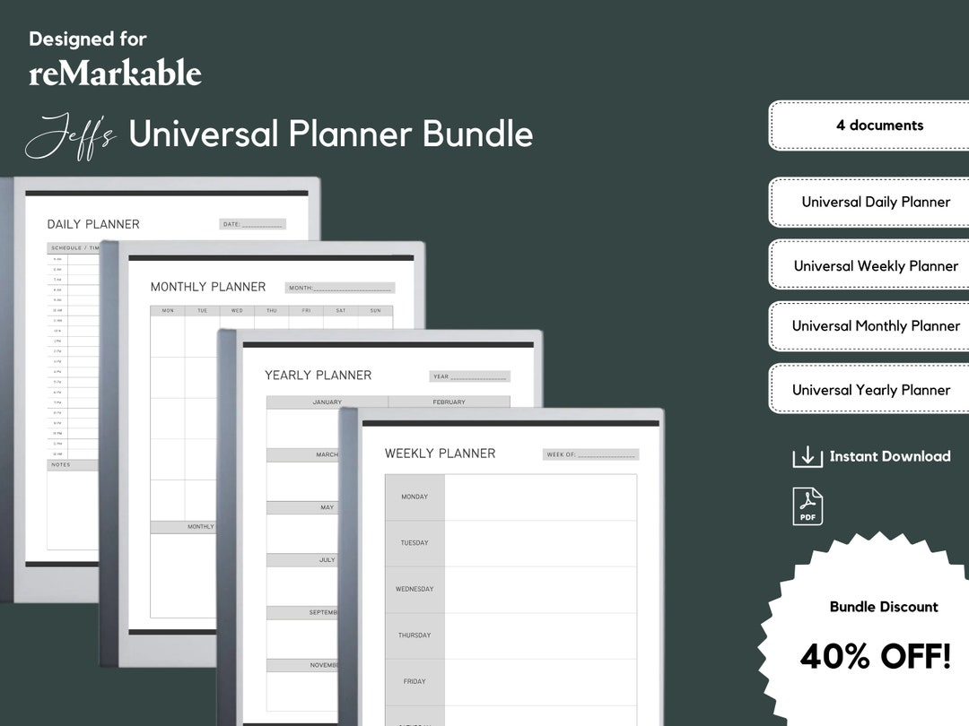Remarkable 2 Templates Remarkable 2 Templates Bundles Universal Yearly, Monthly, Weekly and