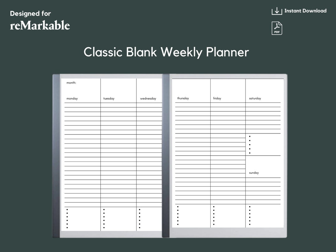 Remarkable 2 Templates Remarkable 2 Classic Weekly Planner - Etsy