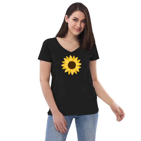 Women’s 100 percent recycled sunflower, eco-friendly, v-neck t-shirt, workout top, fitness top, women apparel, yoga vest top, yoga gift