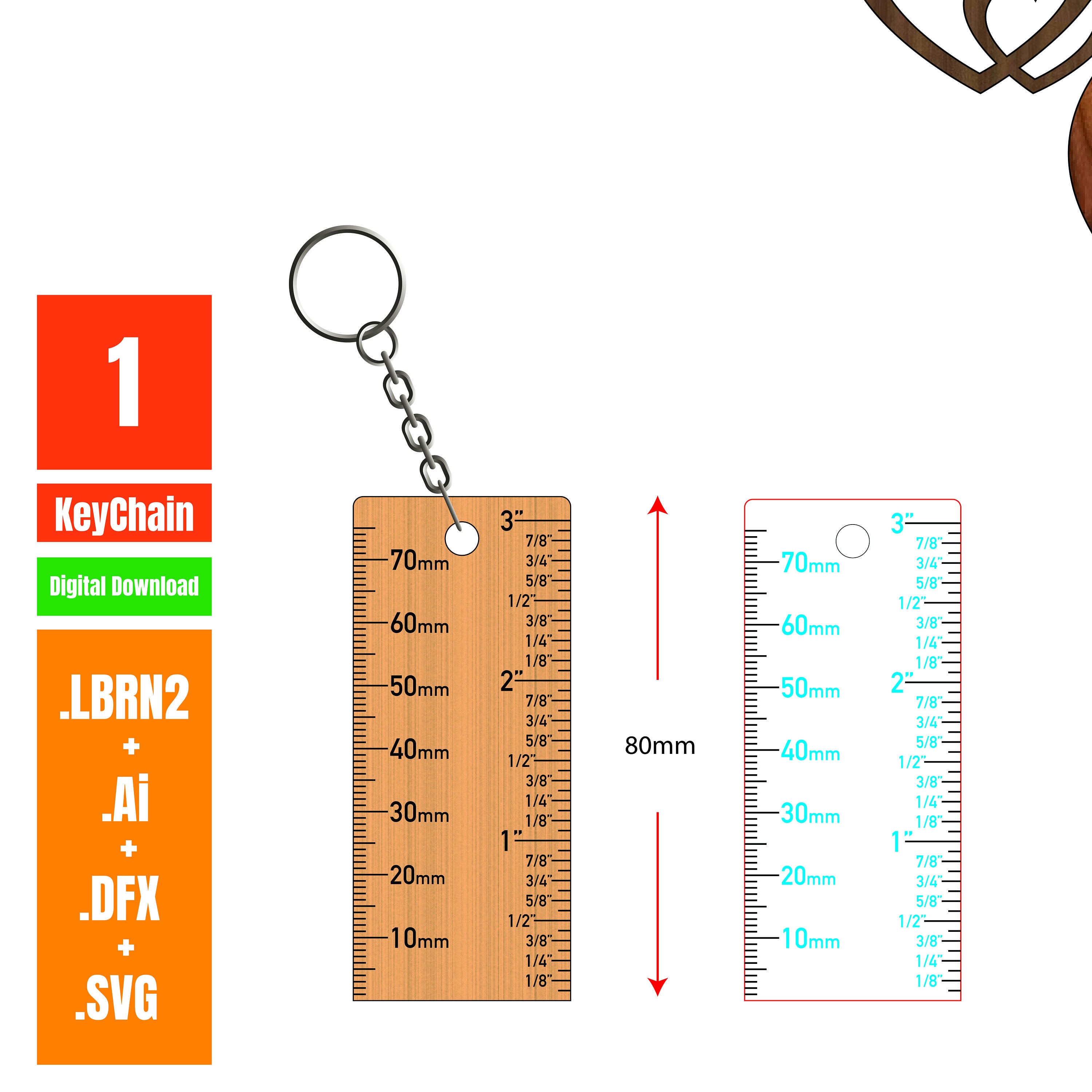 Ruler Keychain Svg, Keychain Design Laser Cut Files, Valentines Day Svg ...