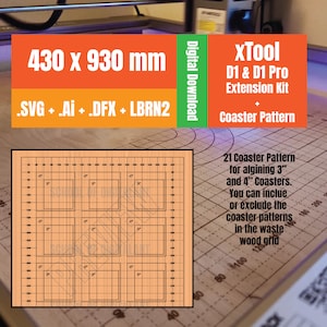 Basic Waste Grid 430x930 mm Laser Machine. Ready Lightburn File for xTool D1 and xTool D1 Pro, Grid with 21 Coasters with a size of 3&quot; & 4&quot;