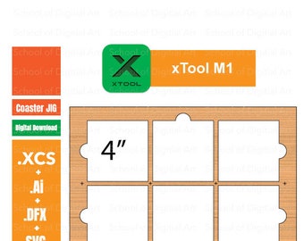 4-tums skifferunderläggsjigg för xTool M1, 6 delar, underläggsjigg för justering för gravyr av underlägg, digitala filer (.xcs, .svg, .dfx)
