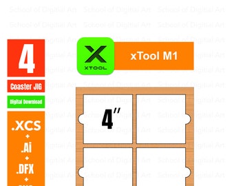 Puede incluir: Una descarga digital para una plantilla de posavasos de 10 cm, con un fondo de madera y un logotipo verde y blanco para xTool M1. Los tipos de archivos incluidos son .XCS, .Ai, .DFX y .SVG.