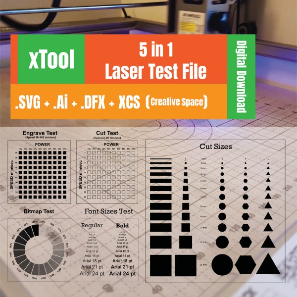 Paquete de cuadrícula de prueba básica Cortar y grabar archivos para Xtool Creative Space - Archivo XCS listo para M1, D1, D1 Pro - Descarga instantánea de archivos de prueba