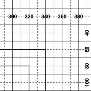 以下が含まれることがあります： 280から400まで水平に、40から100まで垂直に数字が振られた、実線と破線で構成された黒い線でできたグリッド。 グリッドは、実線で縁取られた長方形の形をしています。