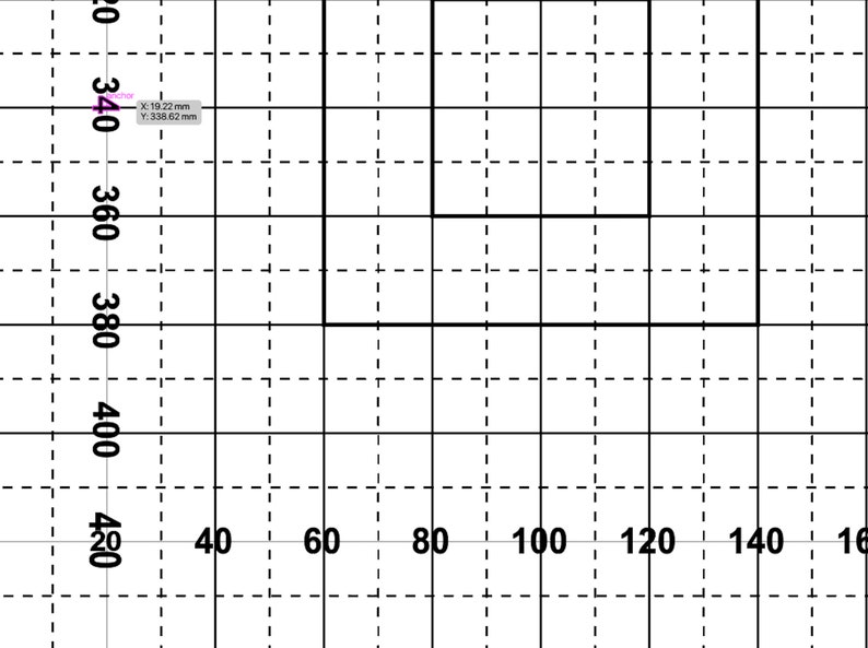 May include: A black and white grid with a black square outlined in black. The grid is numbered from 20 to 420 on the left side and from 20 to 160 on the bottom.