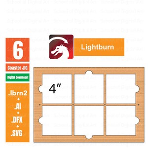 4 inch Slate Coaster Jig for Lightburn, 6 Pieces, Coaster Jig for Alignment for Engraving Coasters, Digitial Files (.lbrn2, .svg, .dfx)