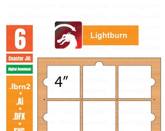 10 cm skifferunderläggsjigg för Lightburn, 6 delar, underläggsjigg för justering för gravyr av underlägg, digitala filer (.lbrn2, .svg, .dfx)