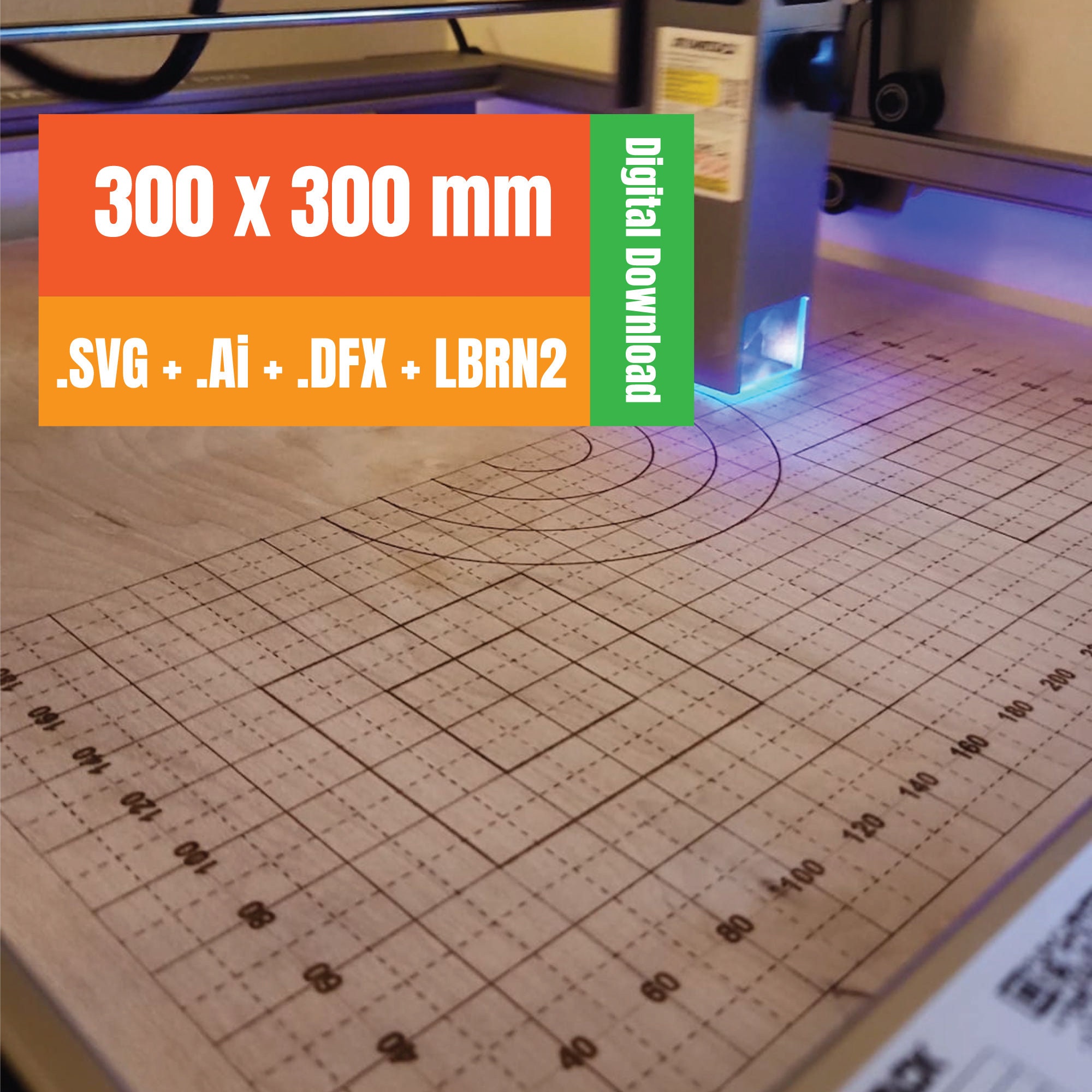 Basic Waste Grid 300x300 Mm Laser Machine. Ready Lightburn File
