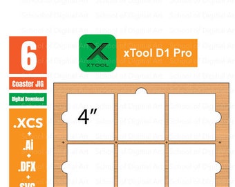 4-tums skifferunderläggsjigg för xTool D1 Pro, 6 delar, underläggsjigg för justering för gravyr av underlägg, digitala filer (.xcs, .svg, .dfx)