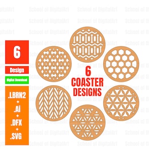 6 Coasters, Coaster Personalized, Drink Coaster, Coaster Set, Tile, Ceramic, Wood Coaster Design, Geometric Wood Coaster, Vector Laser Cut