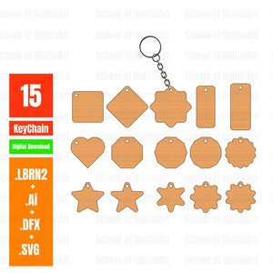 Keychain Design Laser Cut Files, Keychain Svg bundle, Keychain Cutting Templates, Keychain svg files, Glowforge Cut Files, Lightburn, xTool