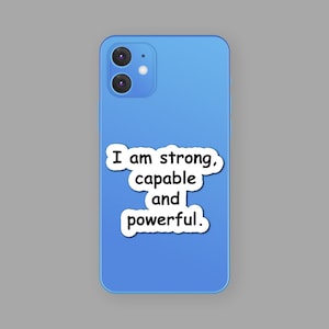 Soy fuerte, capaz y poderosa. / Pegatina con cita motivacional: pegatina de afirmación positiva para portátiles, diarios y botellas de agua