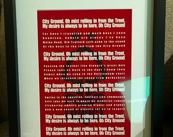 Nottingham Forest Fan Lyrics Digital Download in NFFC Red background White text